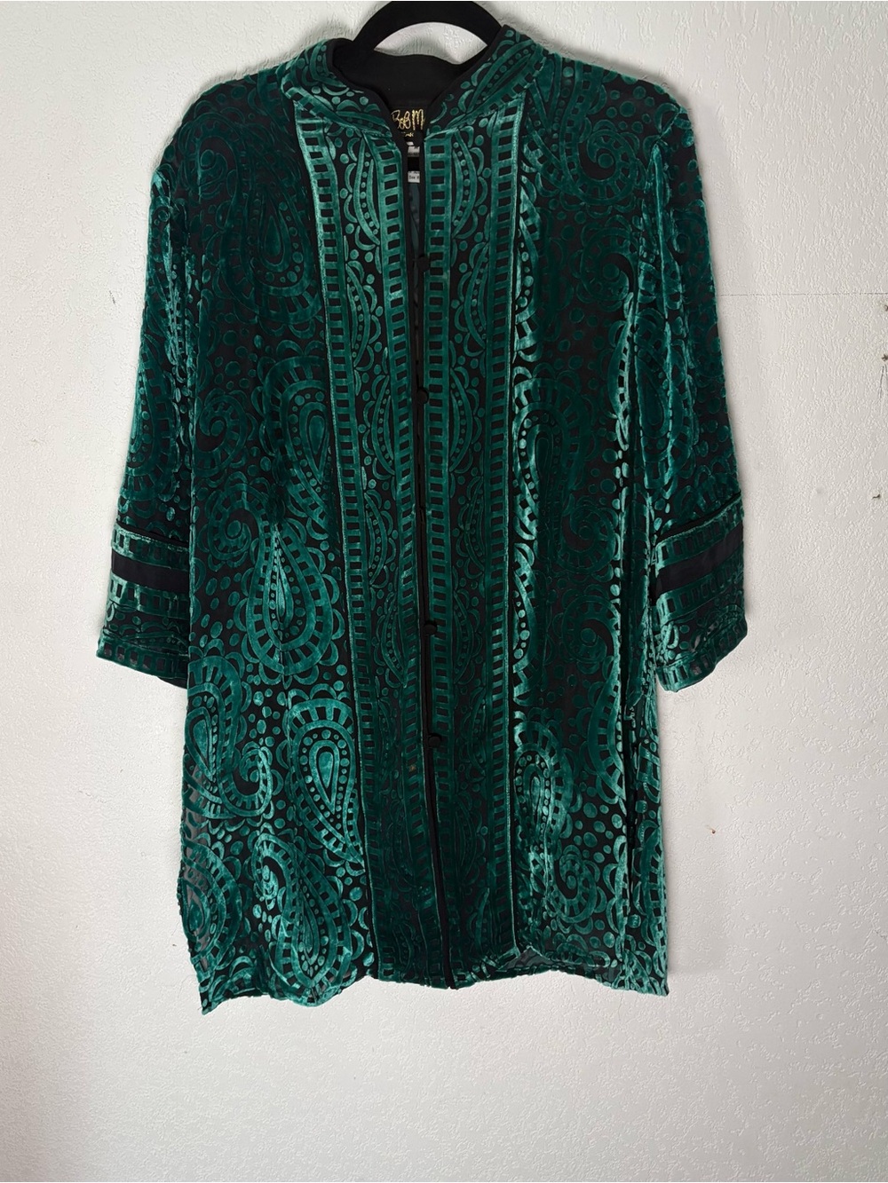 Vintage 90s Bob Mackie Emerald Velvet Embossed Longline Cape